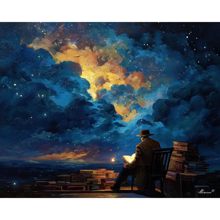 celestial scholar,fantasy symbols,oil painting,afremov style