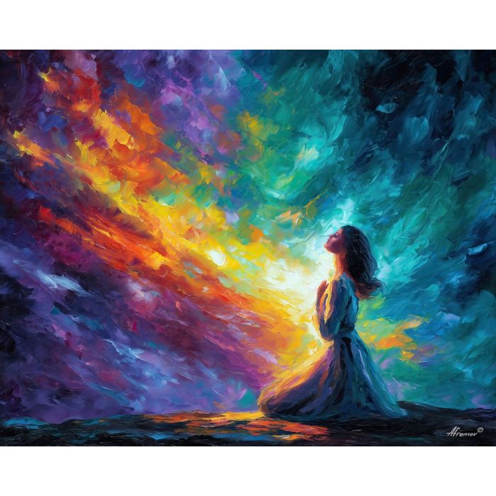 healer fantasy,aurora magic,oil painting,afremov style