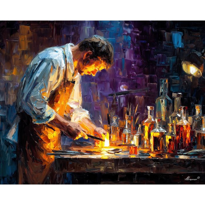 fantasy artisan,glowing embers,oil painting,afremov style