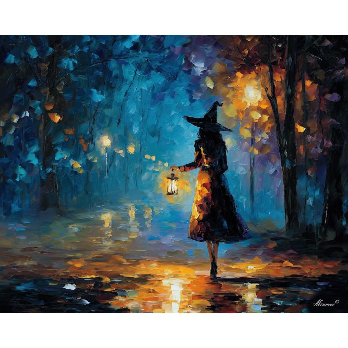 witch fantasy,lantern night,oil painting,afremov style