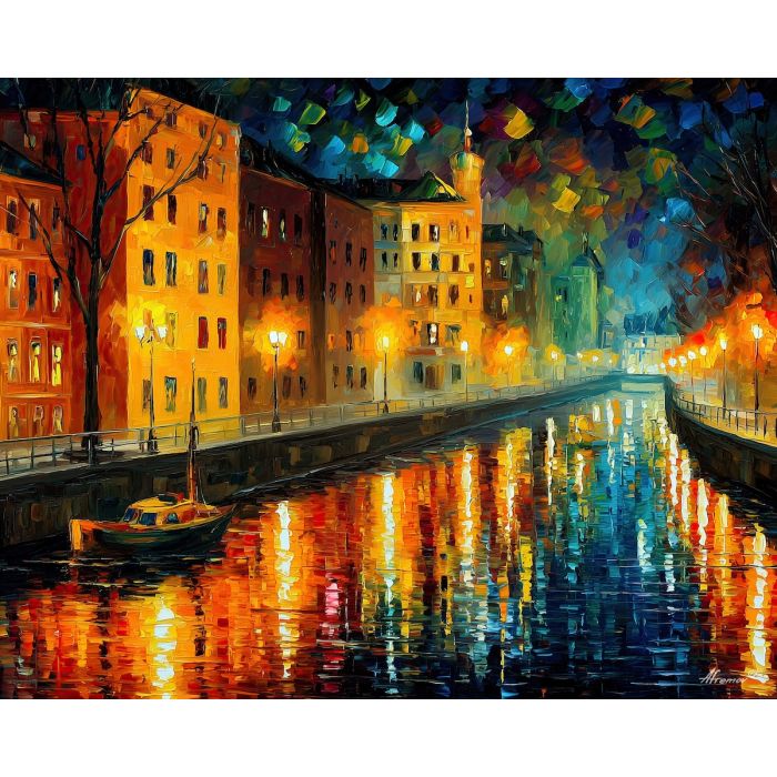 magical canals,crystal city,fantasy architecture,oil painting,afremov style