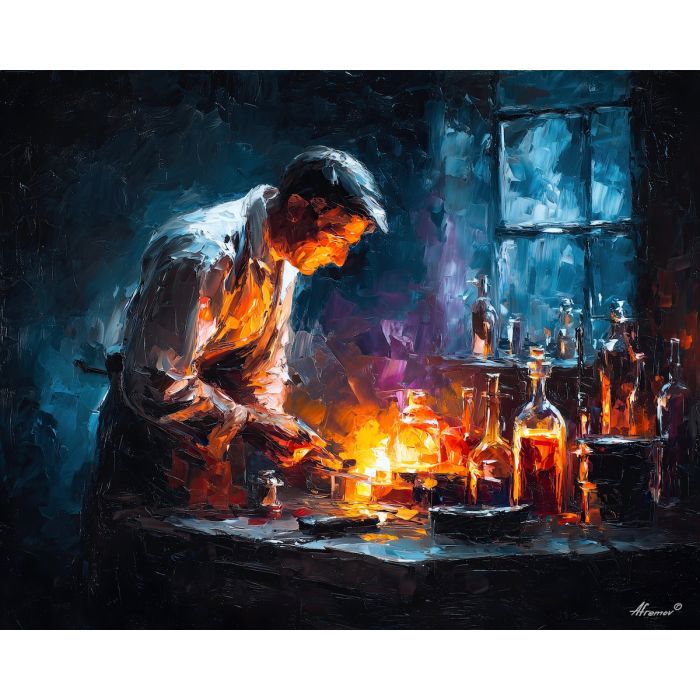 fantasy artisan,ember glow,oil painting,afremov style