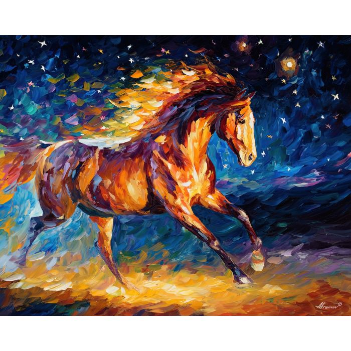 fantasy horse,starry coat,open plains,oil painting,afremov style
