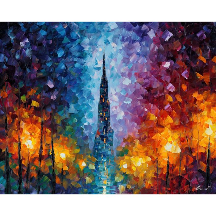 fantasy spire city,wind magic,oil painting,afremov style