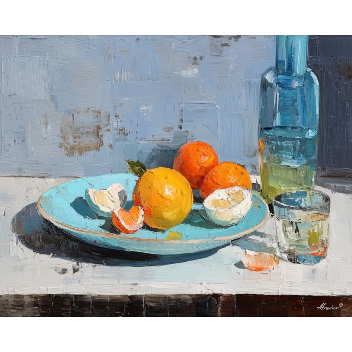 open, plate, palette knife, oil painting, impasto, thick pigment, layered surface, scraped paint, textured strokes, expressive surface, material depth, hand painted, visual balance, atmospheric, color interaction, paint ridges, manual technique