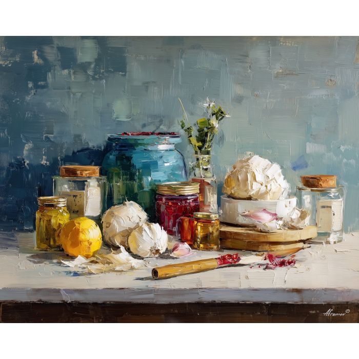 warm, ritual, palette knife, oil painting, impasto, thick pigment, layered surface, scraped paint, textured strokes, expressive surface, material depth, hand painted, visual balance, atmospheric, color interaction, paint ridges, manual technique