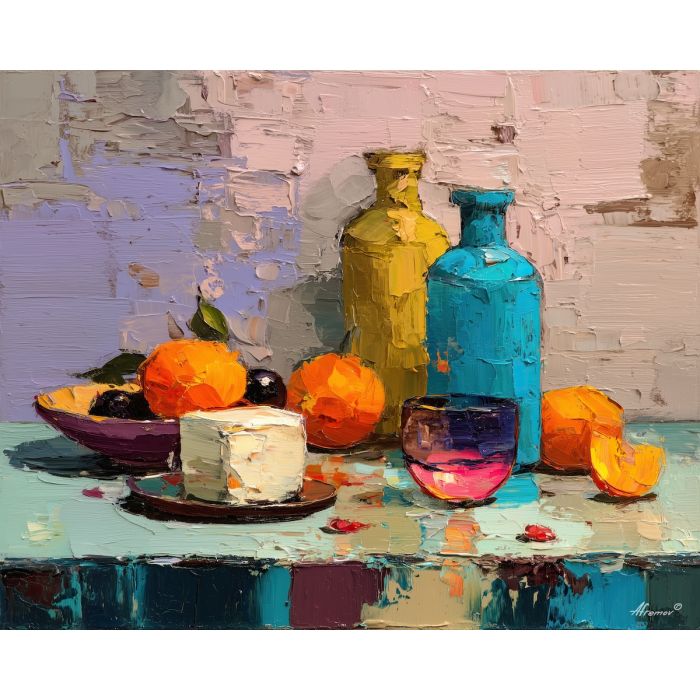 evening, pause, palette knife, oil painting, impasto, thick pigment, layered surface, scraped paint, textured strokes, expressive surface, material depth, hand painted, visual balance, atmospheric, color interaction, paint ridges, manual technique