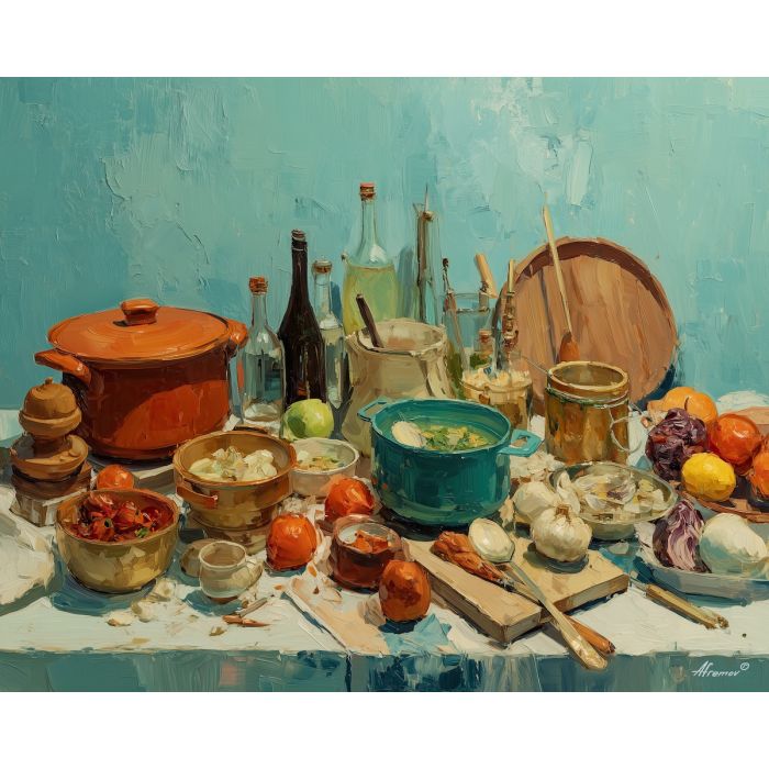 gathered, warm, ritual, palette knife, oil painting, impasto, thick pigment, layered surface, scraped paint, textured strokes, expressive surface, material depth, hand painted, visual balance, atmospheric, color interaction, paint ridges, manual technique