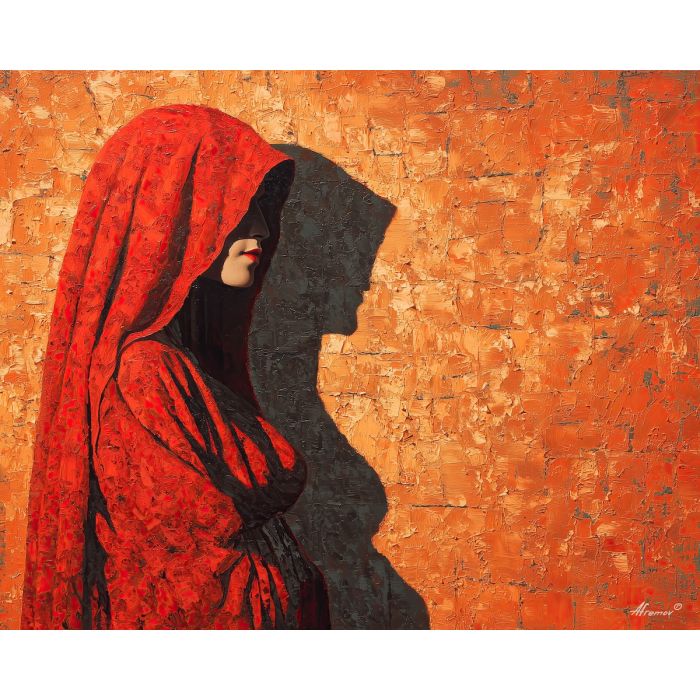 veiled, warm, shadow, palette knife, oil painting, impasto, thick pigment, layered surface, scraped paint, textured strokes, expressive surface, material depth, hand painted, visual balance, atmospheric, color interaction, paint ridges, manual technique