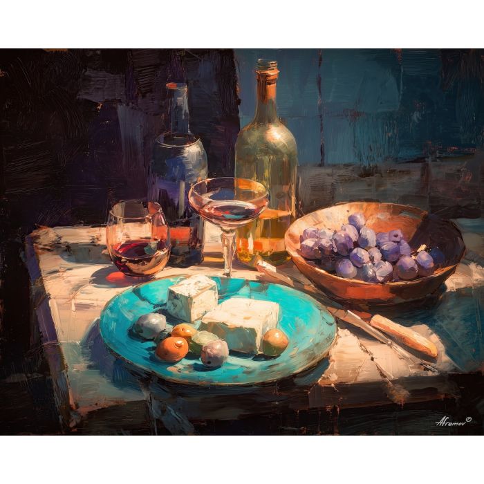 quiet, shared, plate, palette knife, oil painting, impasto, thick pigment, layered surface, scraped paint, textured strokes, expressive surface, material depth, hand painted, visual balance, atmospheric, color interaction, paint ridges, manual technique