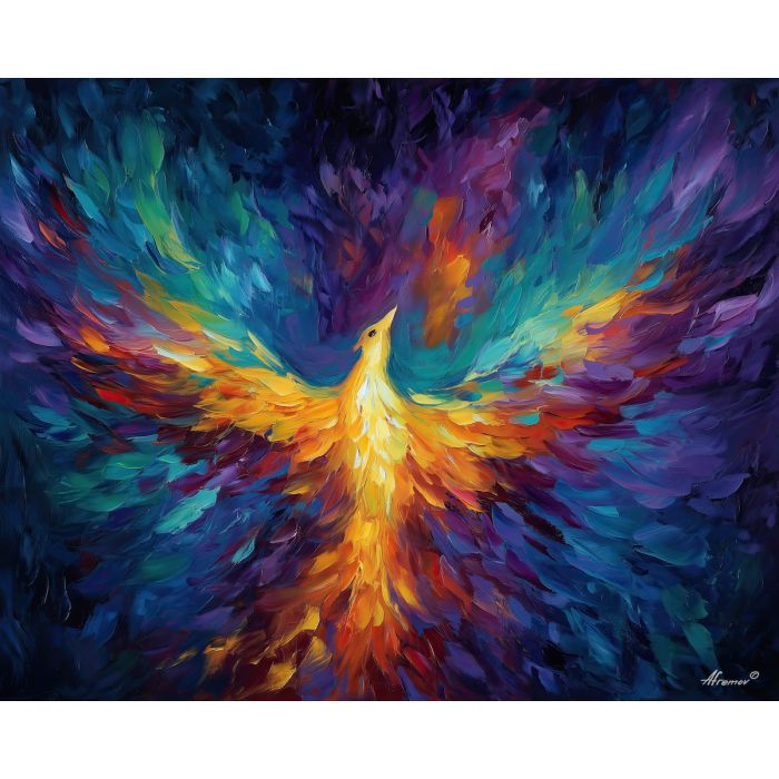 light elemental phoenix,fantasy bird,oil painting,afremov style