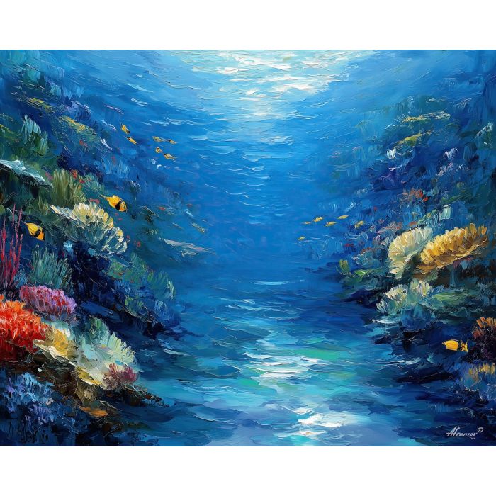 fantasy ocean realm,underwater depth,oil painting,afremov style