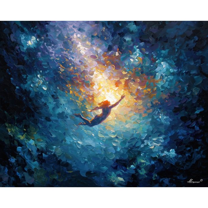 underwater oracle,sea magic,oil painting,afremov style