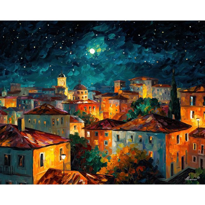 fantasy roof gardens,magical city,oil painting,afremov style