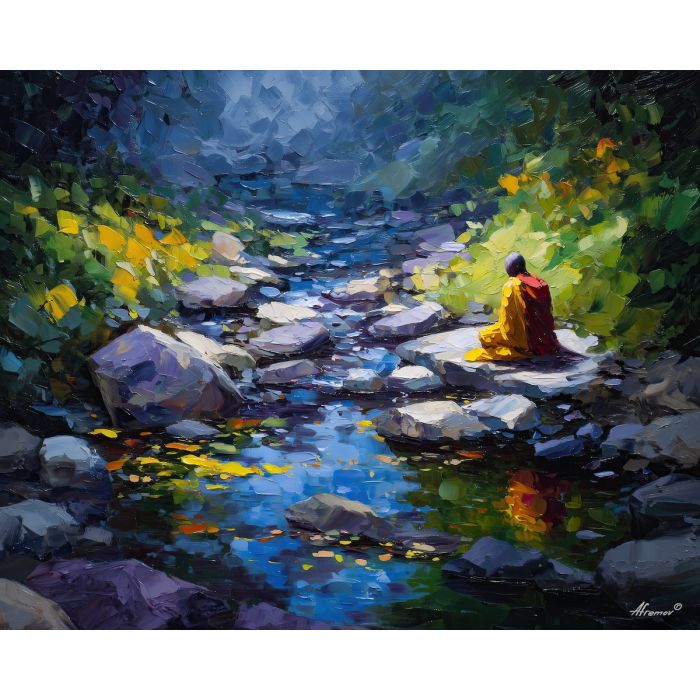 water earth elemental,meditative figure,oil painting,afremov style