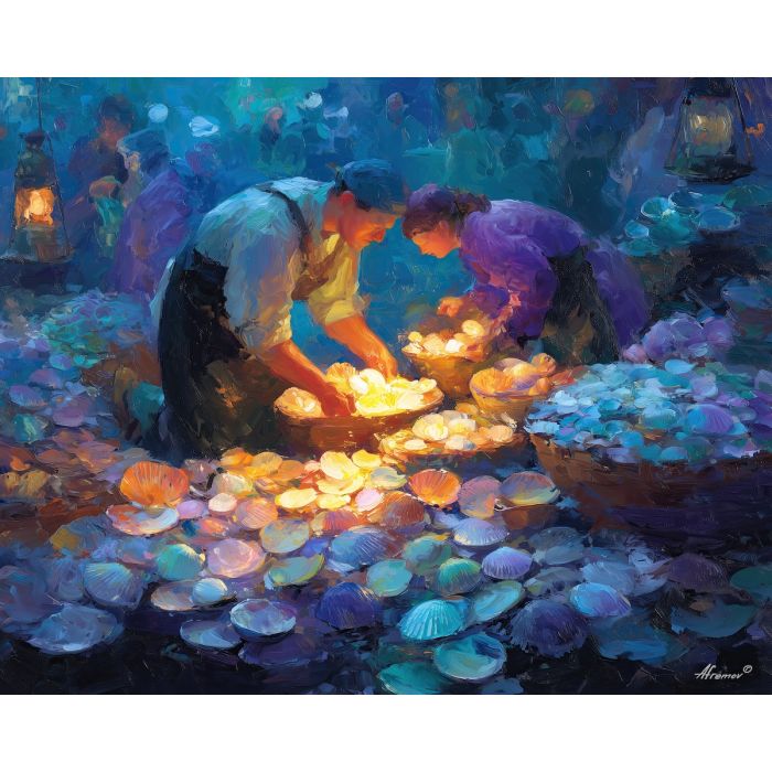 underwater market,magical beings,oil painting,afremov style