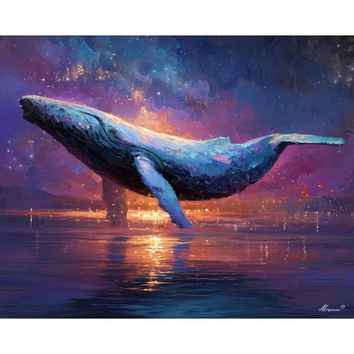 fantasy whale,glowing underwater,oil painting,afremov style