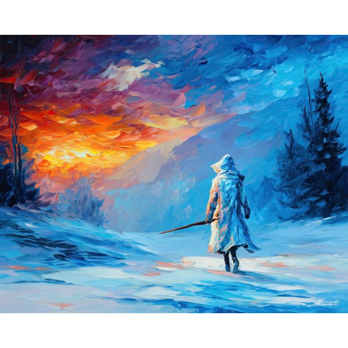 ice air elemental,fantasy huntress,oil painting,afremov style