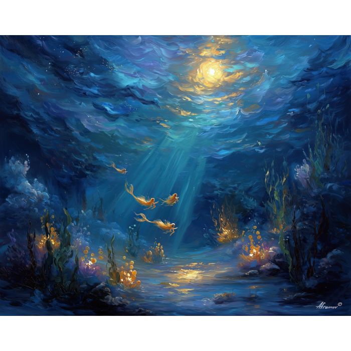 merfolk fantasy,glowing pearls,underwater beings,oil painting,afremov style