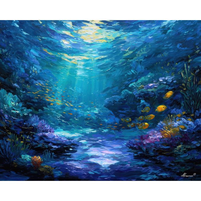magical underwater sanctuary,fantasy sea,oil painting,afremov style