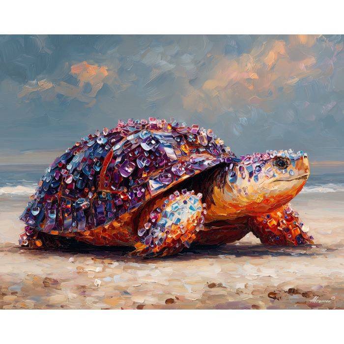 fantasy sea turtle,crystal shell,oil painting,afremov style