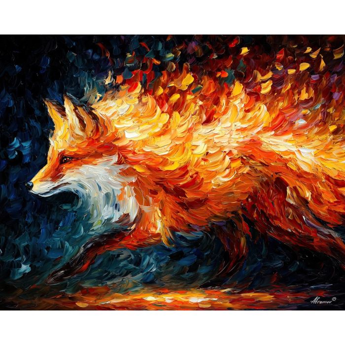 fire elemental fox,magical animal,oil painting,afremov style