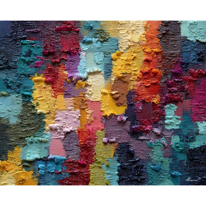 loose, knotted, pattern, palette knife, oil painting, impasto, thick pigment, layered surface, scraped paint, textured strokes, expressive surface, material depth, hand painted, visual balance, atmospheric, color interaction, paint ridges, manual technique