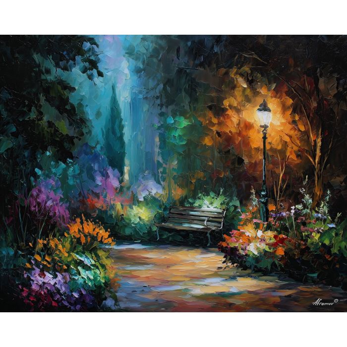 enchanted garden,minimal magic,oil painting,afremov style