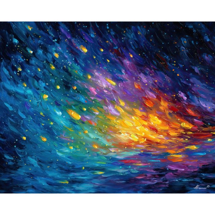 magic particles,minimal fantasy,soft glow,oil painting,afremov style