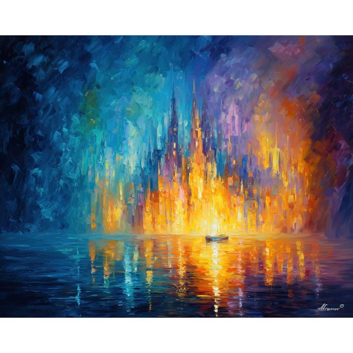 light magic,glowing citadel,fantasy architecture,oil painting,afremov style