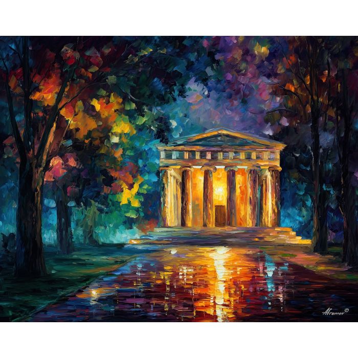 dual magic temple,light dark architecture,oil painting,afremov style