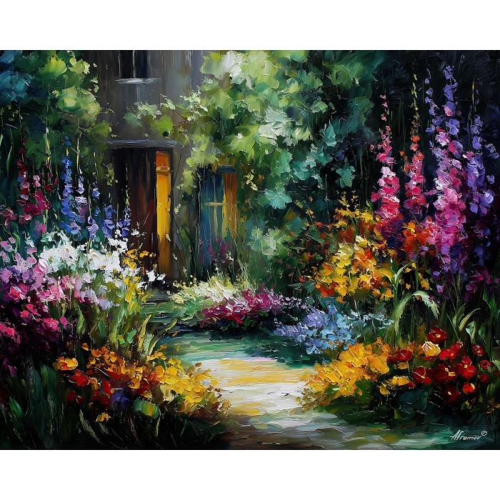 enchanted garden,minimal magic,oil painting,afremov style