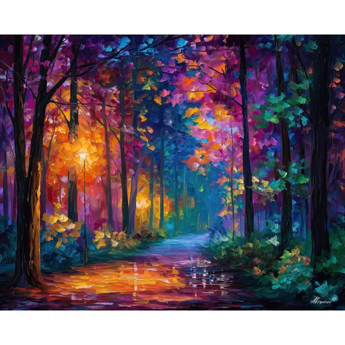 minimal magic,path landscape,soft fantasy,oil painting,afremov style