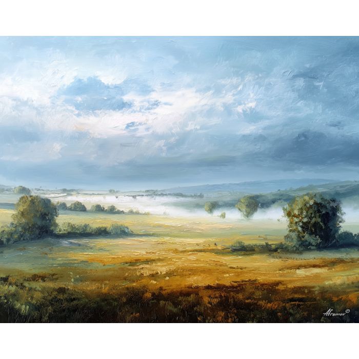 misty magic,calm plain,minimal fantasy,oil painting,afremov style