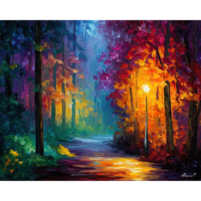 magic path,minimal fantasy,soft light,oil painting,afremov style