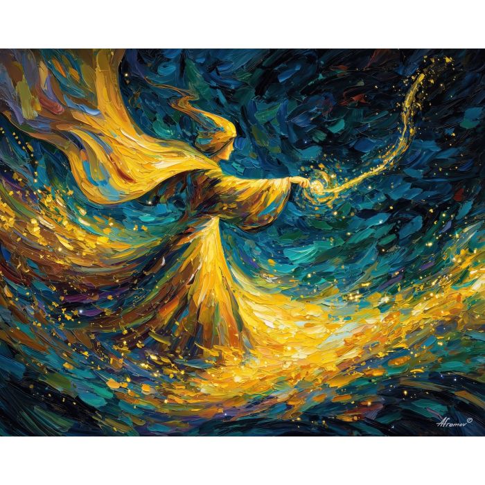 light spellcaster,golden magic,fantasy art,oil painting,afremov style