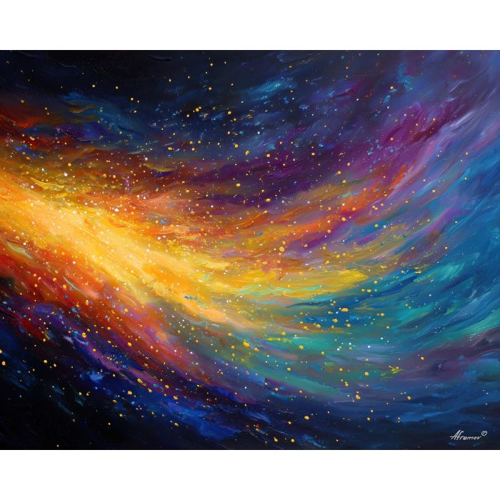 floating magic particles,minimal fantasy,oil painting,afremov style