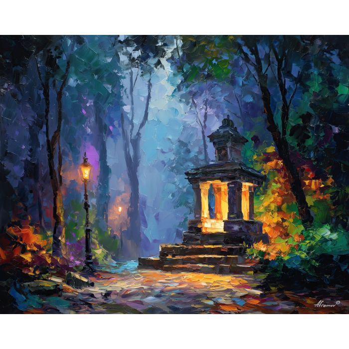 dark shrine,shadow magic,fantasy architecture,oil painting,afremov style
