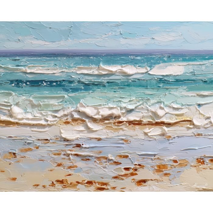 salt, shore, palette knife, oil painting, impasto, thick pigment, layered surface, scraped paint, textured strokes, expressive surface, material depth, hand painted, visual balance, atmospheric, color interaction, paint ridges, manual technique