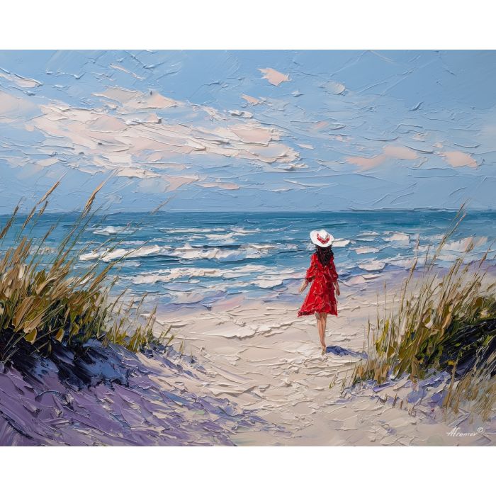 windy, walk, palette knife, oil painting, impasto, thick pigment, layered surface, scraped paint, textured strokes, expressive surface, material depth, hand painted, visual balance, atmospheric, color interaction, paint ridges, manual technique