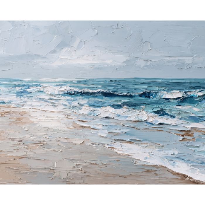 pale, endless, light, palette knife, oil painting, impasto, thick pigment, layered surface, scraped paint, textured strokes, expressive surface, material depth, hand painted, visual balance, atmospheric, color interaction, paint ridges, manual technique