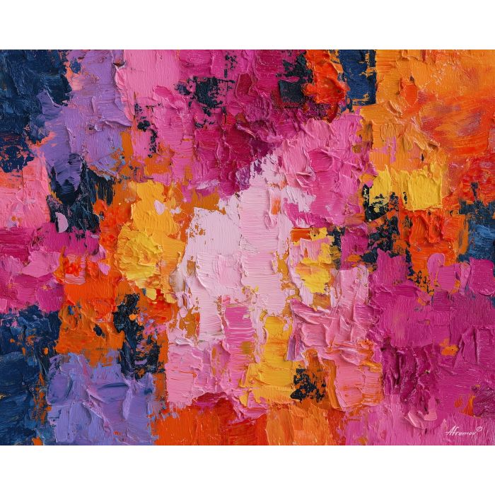 graphic, warm, color, palette knife, oil painting, impasto, thick pigment, layered surface, scraped paint, textured strokes, expressive surface, material depth, hand painted, visual balance, atmospheric, color interaction, paint ridges, manual technique