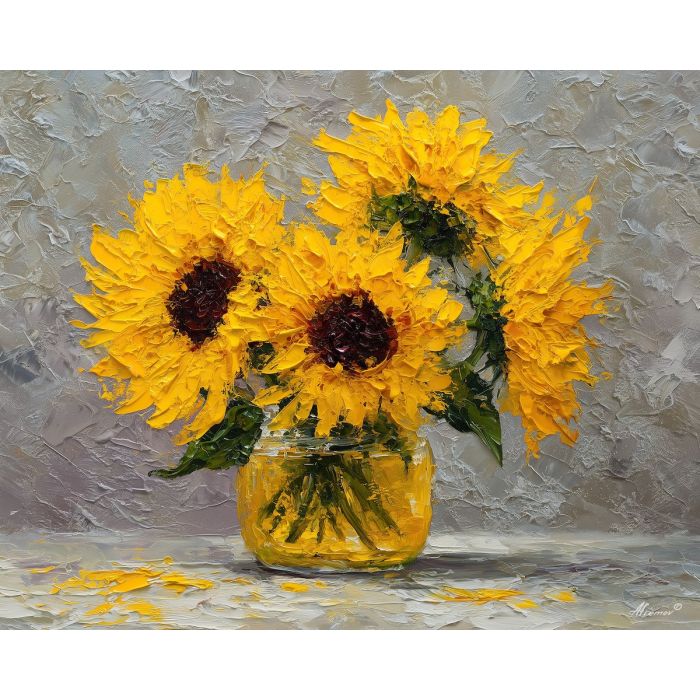 bright, row, palette knife, oil painting, impasto, thick pigment, layered surface, scraped paint, textured strokes, expressive surface, material depth, hand painted, visual balance, atmospheric, color interaction, paint ridges, manual technique