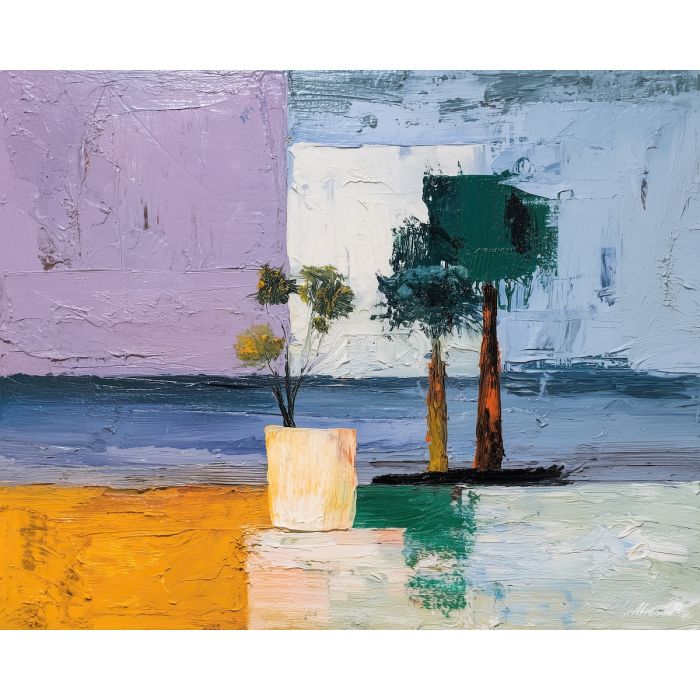 simple, composition, palette knife, oil painting, impasto, thick pigment, layered surface, scraped paint, textured strokes, expressive surface, material depth, hand painted, visual balance, atmospheric, color interaction, paint ridges, manual technique