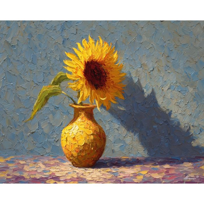 golden, still, presence, palette knife, oil painting, impasto, thick pigment, layered surface, scraped paint, textured strokes, expressive surface, material depth, hand painted, visual balance, atmospheric, color interaction, paint ridges, manual technique