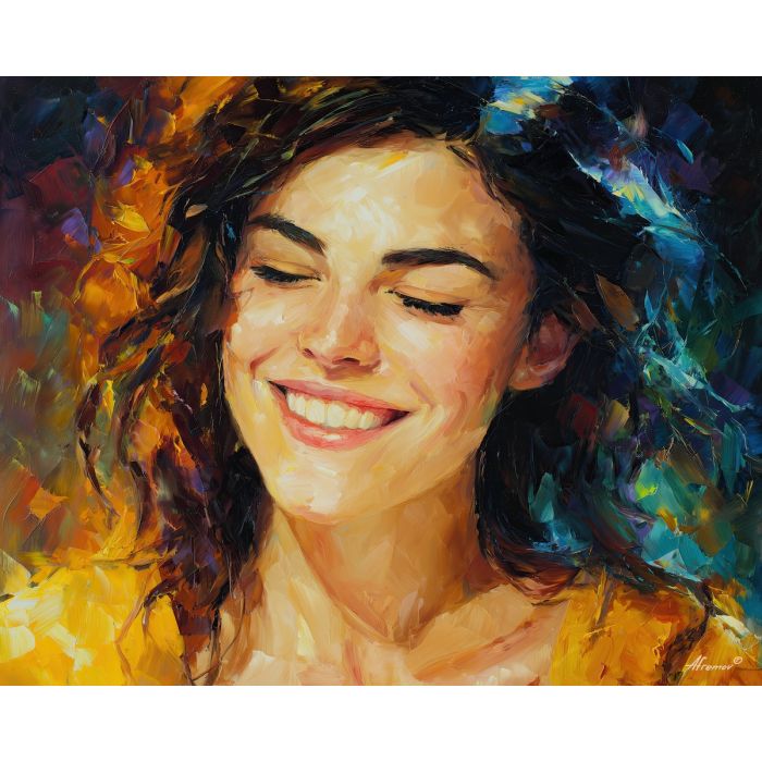 joyful portrait,gentle happiness,oil painting,afremov style
