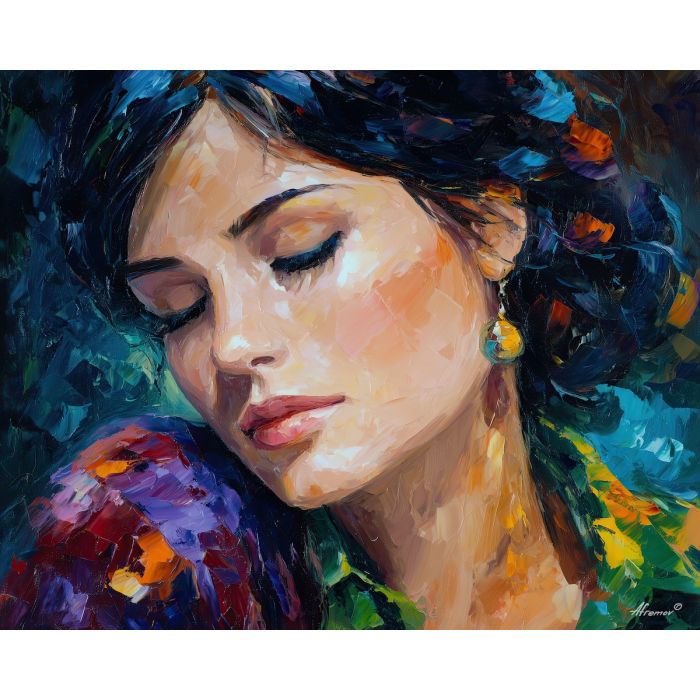 acceptance emotion,calm portrait,oil painting,afremov style