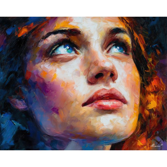 hopeful expression,optimism portrait,oil painting,afremov style