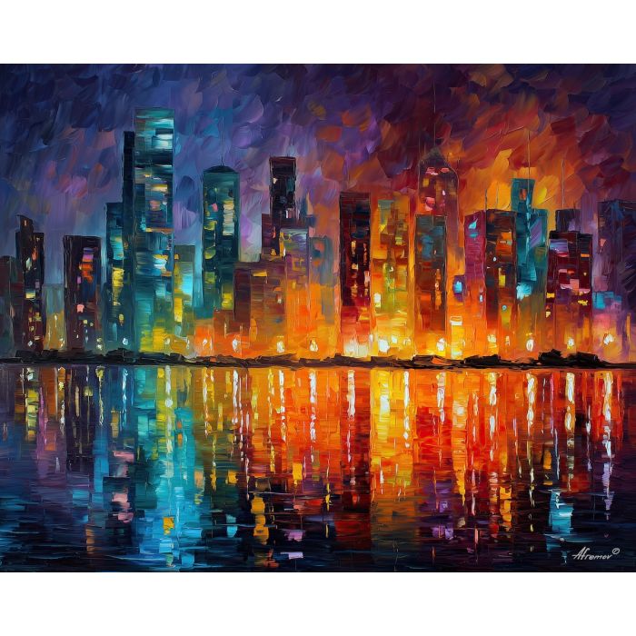 glass city,futuristic towers,aurora light,oil painting,afremov style