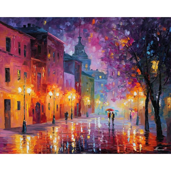 futuristic district,falling light,oil painting,afremov style